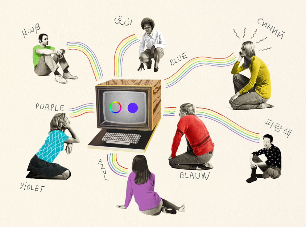 People thinking about colours around a computer (by Valero Doval)